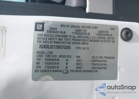 2008 Chevrolet Equinox Sport из США, поврежденный, VIN 2CNDL937286070295